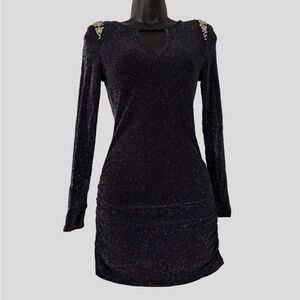 VENUS Shimmering Black Dress with Beaded Shoulders